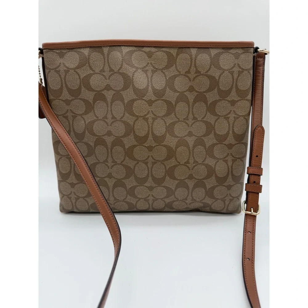 Coach Rowan File Bag Signature Canvas Varsity Stripe Brown Red Purple Crossbody